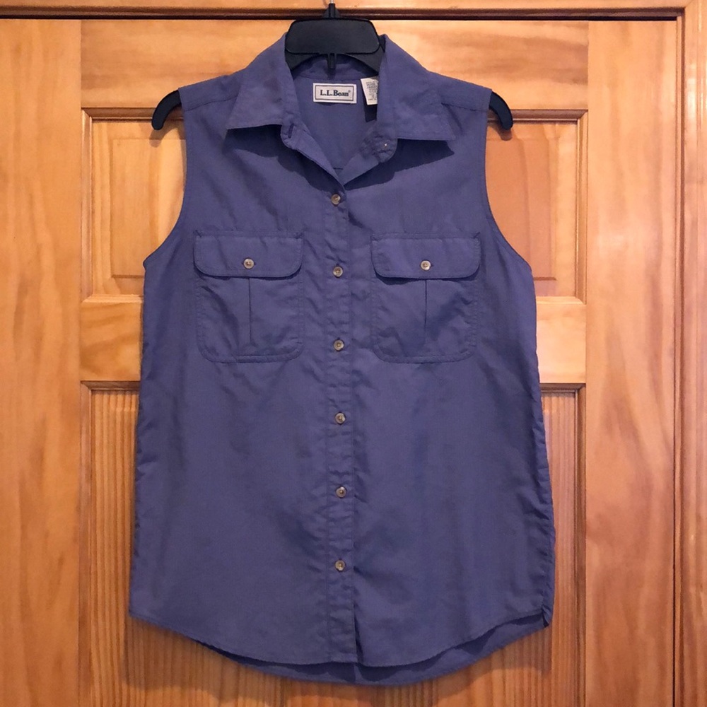 L.L. Bean Tropicwear Purple Nylon Wrinkle Free Sleeveless Button Down Shirt